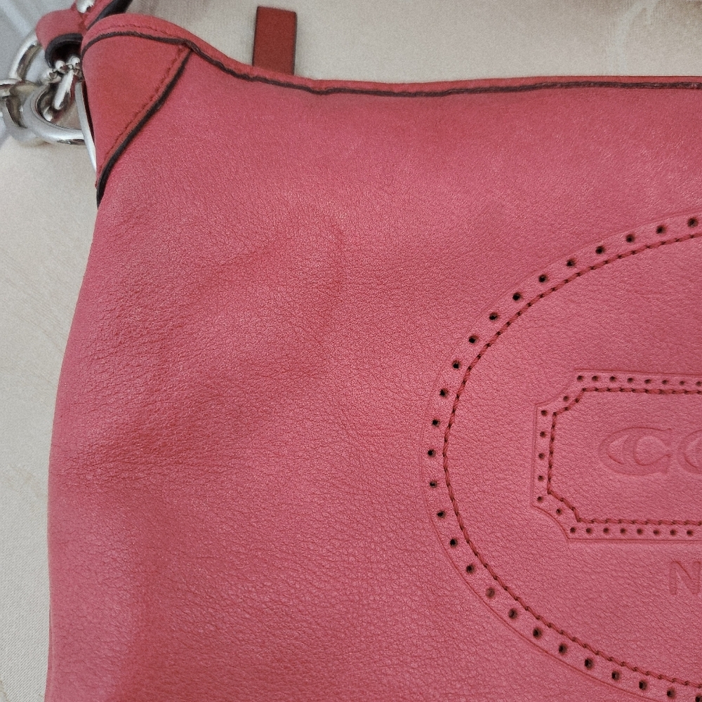 Coach Hampton Coral Pink Leather Shoulder Crossbody Bag Purse 19393 - Picture 12 of 16